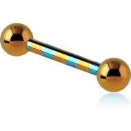 ANODISED TITANIUM TWO TONE BARBELL WITH BRONZE BALLS