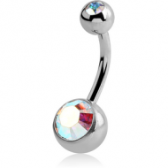 TITANIUM DOUBLE OPTIMA CRYSTAL JEWELLED NAVEL BANANA PIERCING