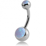 TITANIUM DOUBLE JEWELLED NAVEL BANANA WITH SYNTHETIC OPAL