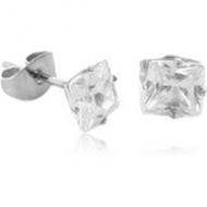 PAIR OF TITANIUM SQUARE PRONG SET JEWELLED EAR STUDS