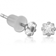PAIR OF TITANIUM SQUARE PRONG SET JEWELLED WITH SILICON BUTTERFLY EAR STUDS