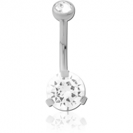 TITANIUM INTERNALLY THREADED DOUBLE JEWELLED NAVEL BANANA BALL TOP - BOTTOM PRONG SET PIERCING