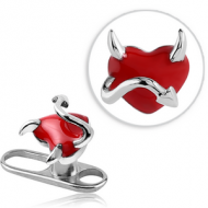 TITANIUM INTERNALLY THREADED DERMAL ANCHOR BIG HOLE WITH SURGICAL STEEL ENAMEL RED HEART ATTACHMENT