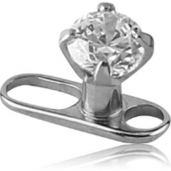 TITANIUM INTERNALLY THREADED DERMAL ANCHOR BIG HOLE WITH PRONG SET ROUND JEWELLED ATTACHMENT