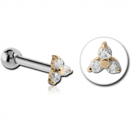 14K GOLD JEWELLED ATTACHMENT WITH TITANIUM INTERNALLY THREADED MIRCO BARBELL PIERCING