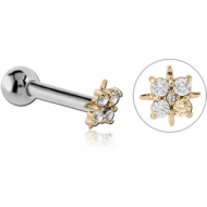 14K GOLD JEWELLED ATTACHMENT WITH TITANIUM INTERNALLY THREADED MIRCO BARBELL