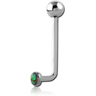 INTERNALLY THREADED TITANIUM SURFACE BARBELL WITH SYNTHETIC OPAL JEWELLED DISC AND TITANIUM BALL PIERCING
