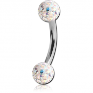 TITANIUM CURVED MICRO BARBELL WITH EPOXY COATED CRYSTALINE JEWELLED BALLS PIERCING