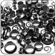 VALUE PACK OF MIX BLACKLINE SURGICAL STEEL TUNNELS EAR SPIRALS 