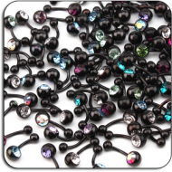 VALUE PACK OF MIX BLACK PVD TITANIUM JEWELED NAVEL BANANAS 