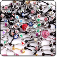 VALUE PACK OF MIX SURGICAL STEEL CRYSTALINE NAVEL BANANAS PIERCING