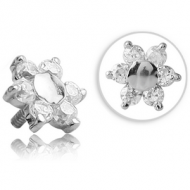 14K WHITE GOLD JEWELLED PUSH FIT ATTACHMENT FOR BIOFLEX INTERNAL LABRET - FLOWER PIERCING