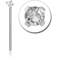 18K WHITE GOLD STRAIGHT 19MM LARGE NOSE STUD WITH 2.5MM PRONG SET DIAMOND PIERCING