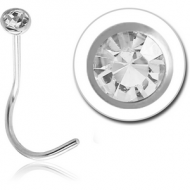 18K WHITE GOLD CURVED NOSE STUD WITH 1.6 MM BEZEL SET DIAMOND PIERCING