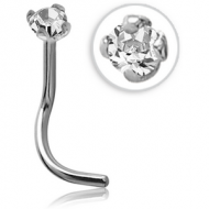 18K WHITE GOLD 1.5MM PRONG SET JEWELLED CURVED NOSE STUD