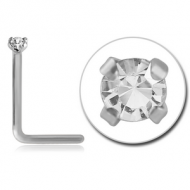 18K WHITE GOLD 90 DEGREE NOSE STUD WITH 1.35MM PRONG SET DIAMOND PIERCING