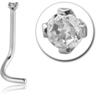18K WHITE GOLD CURVED NOSE STUD WITH 1.35MM PRONG SET DIAMOND PIERCING