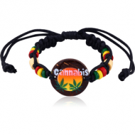 WAX CORD BRACELET 1.5 MM NATURAL COLOURS WITH COCO WOOD AND ROUND COCO 3 CM PAINTED RASTA