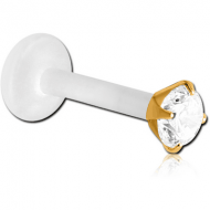 BIOFLEX INTERNAL LABRET WITH GOLD PVD COATED SURGICAL STEEL JEWELLED ATTACHMENT - ROUND