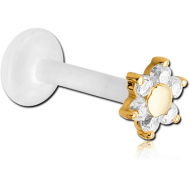 BIOFLEX INTERNAL LABRET WITH GOLD PVD COATED SURGICAL STEEL JEWELLED ATTACHMENT PIERCING