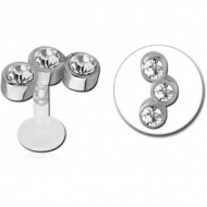 BIOFLEX INTERNAL LABRET WITH JEWELLED SURGICAL STEEL ATTACHMENT -TRIPLE JEWELLED