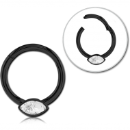 STERILE BLACK PVD COATED SURGICAL STEEL ROUND JEWELLED HINGED SEGMENT RING