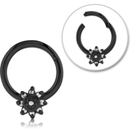 STERILE BLACK PVD COATED SURGICAL STEEL ROUND JEWELLED HINGED SEGMENT RING