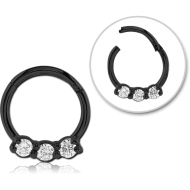 STERILE BLACK PVD COATED SURGICAL STEEL ROUND JEWELLED HINGED SEGMENT RING