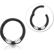 STERILE BLACK PVD COATED SURGICAL STEEL JEWELLED HINGED SEGMENT RING