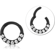 STERILE BLACK PVD COATED SURGICAL STEEL JEWELLED HINGED SEGMENT RING