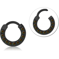 STERILE BLACK PVD COATED SURGICAL STEEL SYNTHETIC OPAL HINGED SEGMENT RING