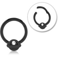 STERILE BLACK PVD COATED SURGICAL STEEL JEWELLED HINGED SEGMENT RING - HALF OPEN EYE