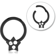 STERILE BLACK PVD COATED SURGICAL STEEL JEWELLED HINGED SEGMENT RING - STAR PRONGS