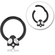 STERILE BLACK PVD COATED SURGICAL STEEL JEWELLED HINGED SEGMENT RING