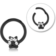 STERILE BLACK PVD COATED SURGICAL STEEL JEWELLED HINGED SEGMENT RING - ANIMAL PAW
