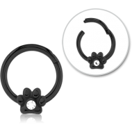 STERILE BLACK PVD COATED SURGICAL STEEL JEWELLED HINGED SEGMENT RING - ANIMAL PAW CENTER GEM