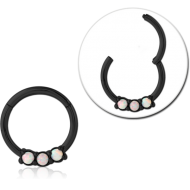STERILE BLACK PVD COATED SURGICAL STEEL ROUND SYNTHETIC OPAL HINGED SEGMENT RING