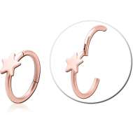 STERILE ROSE GOLD PVD COATED SURGICAL STEEL HINGED SEGMENT RING WITH ATTACHMENT - STAR PIERCING