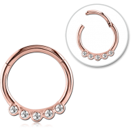 STERILE ROSE GOLD PVD COATED SURGICAL STEEL ROUND JEWELLED HINGED SEGMENT RING PIERCING