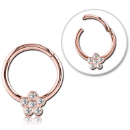 STERILE ROSE GOLD PVD COATED SURGICAL STEEL ROUND JEWELLED HINGED SEGMENT RING PIERCING