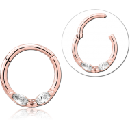 STERILE ROSE GOLD PVD COATED SURGICAL STEEL JEWELLED HINGED SEGMENT RING PIERCING