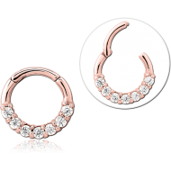 STERILE ROSE GOLD PVD COATED SURGICAL STEEL JEWELLED HINGED SEGMENT RING PIERCING