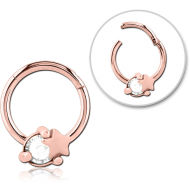 STERILE ROSE GOLD PVD COATED SURGICAL STEEL JEWELLED HINGED SEGMENT RING - STAR AND GEM PIERCING