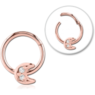 STERILE ROSE GOLD PVD COATED SURGICAL STEEL JEWELLED HINGED SEGMENT RING - CRESCENT PRONGS PIERCING
