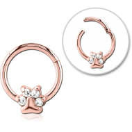 STERILE ROSE GOLD PVD COATED SURGICAL STEEL JEWELLED HINGED SEGMENT RING - ANIMAL PAW PIERCING