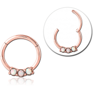 STERILE ROSE GOLD PVD COATED SURGICAL STEEL ROUND SYNTHETIC OPAL HINGED SEGMENT RING PIERCING