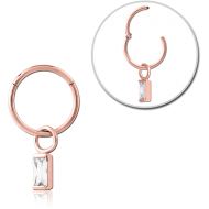 STERILE ROSE GOLD PVD COATE SURGICAL STEEL HINGED SEGMENT RING WITH JEWELLED CHARM PIERCING