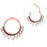 STERILE ROSE GOLD PVD COATED SURGICAL STEEL ROUND JEWELLED HINGED SEGMENT RING PIERCING