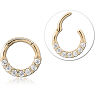 ZIRCON GOLD PVD COATED SURGICAL STEEL JEWELLED HINGED SEPTUM RING