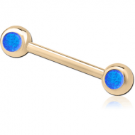 ZIRCON GOLD PVD COATED SURGICAL STEEL DOUBLE SIDE SYNTHETIC OPAL NIPPLE BARBELL PIERCING